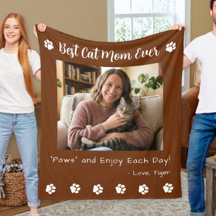 Couverture Polaire Meilleure Maman de Chat Pattes Marron Photo d'Anim