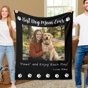 Couverture Polaire Meilleure Maman de Chien Pattes Photo Noir