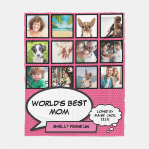 Couverture Polaire Meilleure Maman du Monde 12 Collage Photo Rose