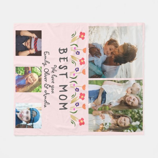 Couverture Polaire Meilleure maman Fleurs 5 Photo Collage Keepsaké (Devant (Horizontal))