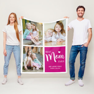 Couverture Polaire Meilleure maman Jamais Photo Collage rose