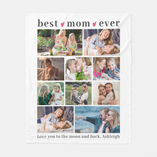 Couverture Polaire MEILLEURE MOM JAMAIS 10 Coeurs Collage Photo Perso (Devant)