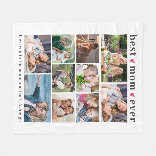 Couverture Polaire MEILLEURE MOM JAMAIS 10 Coeurs Collage Photo Perso (Devant (Horizontal))