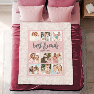 Couverture Polaire Meilleures Amies BFF Collage Photo Rose avec Noms