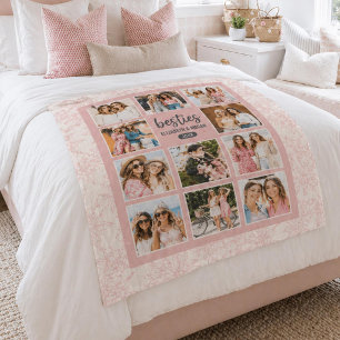 Couverture Polaire Meilleures amies BFF Rose Collage photo avec noms 