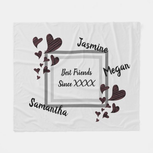 Couverture Polaire Meilleurs amis Bright Red Heart Long amitié (Devant (Horizontal))