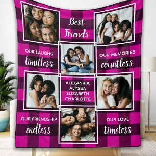 Couverture Polaire Meilleurs Amis Buffle Rose Plaid 6 Photo Collage