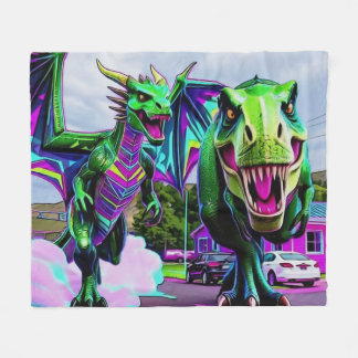 Couverture Polaire Meilleurs amis - Dragon et dinosaure en promenade