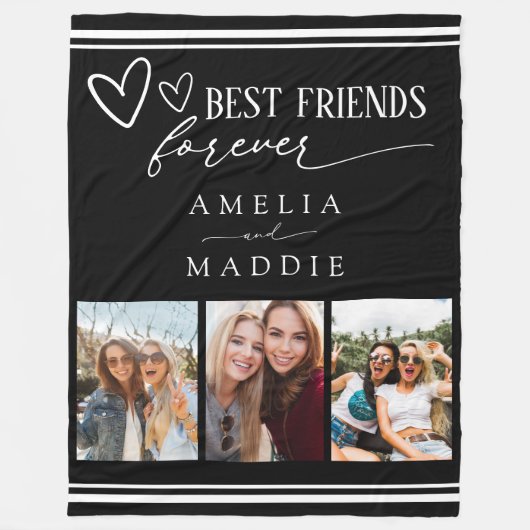 Couverture Polaire Meilleurs amis Forever Photo Collage noir (Devant)