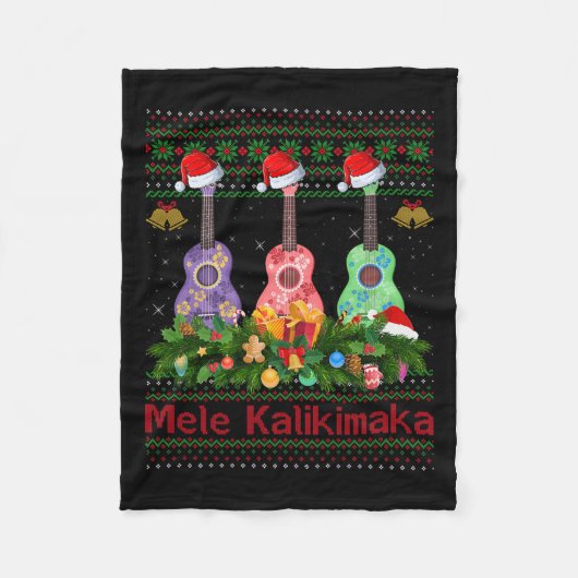 Couverture Polaire Mele Kalikimaka Ukulele Guitar Ugly Xmas Sweaters (Devant)