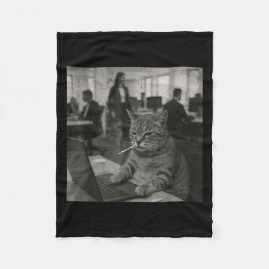 Couverture Polaire Mème de chat drôle Fumer la cigarette au travail H (Devant)