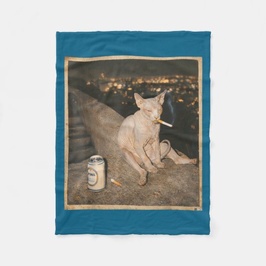Couverture Polaire Mème de chat Sphynx fumeur minimal drôle (Devant)