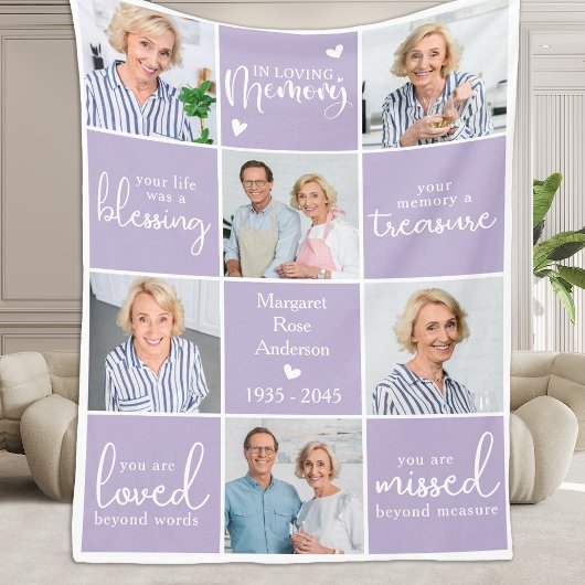 Couverture Polaire MÉMOIRE D'AMOUR Moderne 6 Poème Mémorial Multi Pho