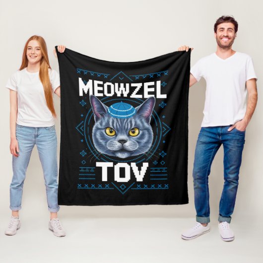 Couverture Polaire Meowzel Tov Hanukkah Juif Chat Holiday (En situation)