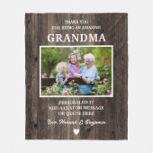 Couverture Polaire Merci de grand-mère en bois rustique personnalisé (Devant)