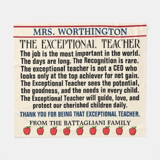 Couverture Polaire MERCI enseignant EXCEPTIONNEL (Devant (Horizontal))