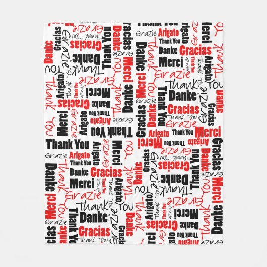Couverture Polaire Merci multilingue noir rouge typographie (Devant)