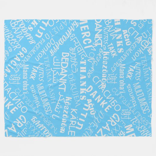 Couverture Polaire Merci Texte multilingue bleu polaire (Devant (Horizontal))