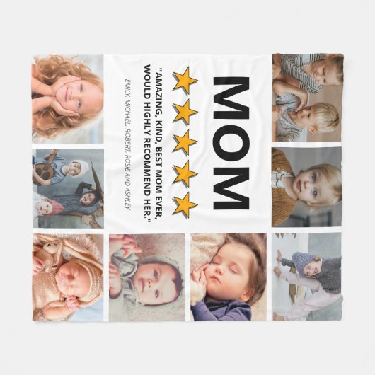 Couverture Polaire Mère 5 étoiles | Photo Collage Maman (Devant (Horizontal))