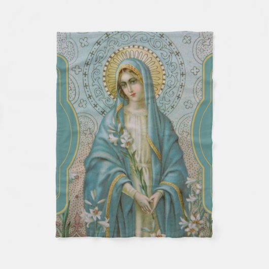 Couverture Polaire Mère bénie Mary de Vierge avec des lis (Devant)