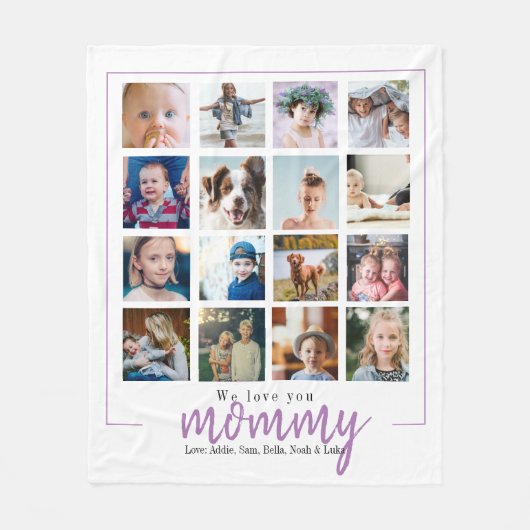 Couverture Polaire Mère de collage photo avec script moderne violet (Devant)