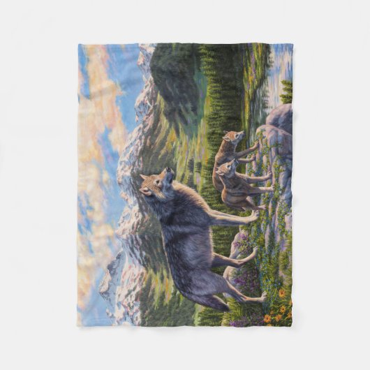 Couverture Polaire Mère Wolf & Pups Mountain River Valley (Devant)