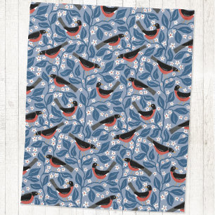Couverture Polaire Merle américain Fleur de Pommier Oiseau Fleur