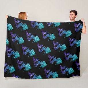 Couverture Polaire Mermaid aqua bleu ombre motif noir