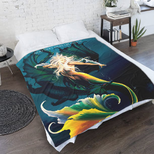 Couverture Polaire Mermaid Dragon Imaginaire bleu