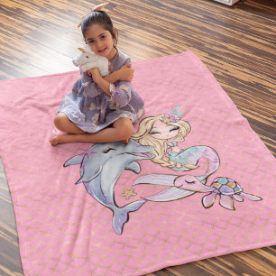 Couverture Polaire Mermaid Rose or mignonne fille chambre enfants