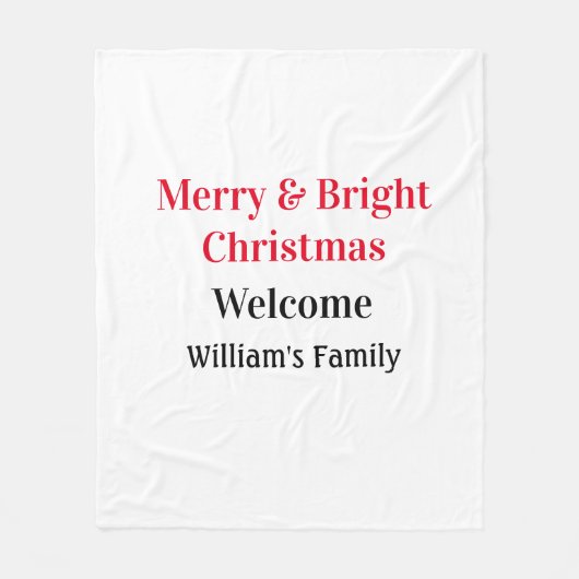 Couverture Polaire Merry Bright Christmas ajouter nom de famille bien (Devant)
