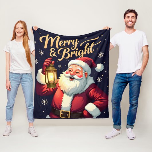Couverture Polaire Merry Bright Santa Holding Lantern Illustration (En situation)