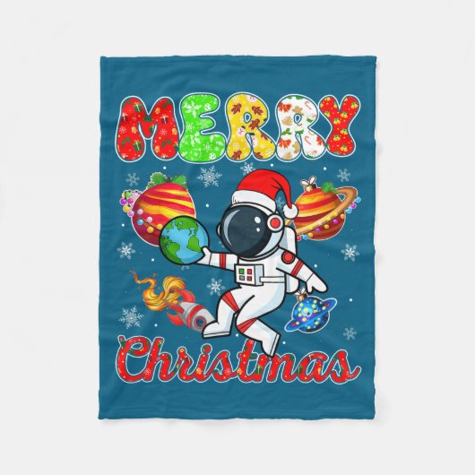 Couverture Polaire Merry Christmas Astronaut Santa Hat Snowflakes Tre (Devant)