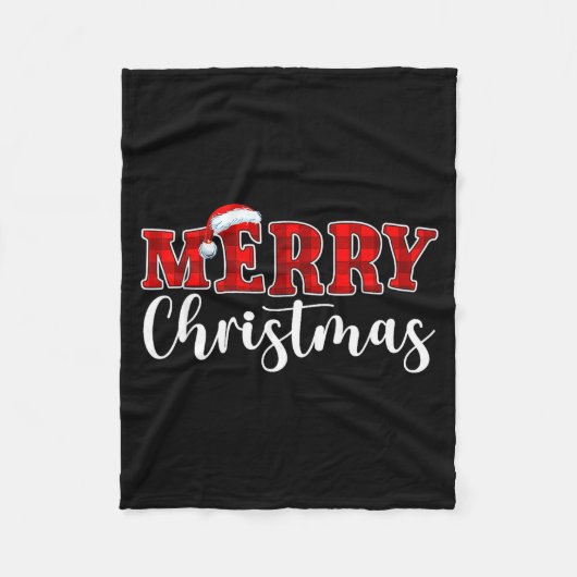 Couverture Polaire Merry Christmas Buffalo Plaid Red Santa Hat Xmas P (Devant)