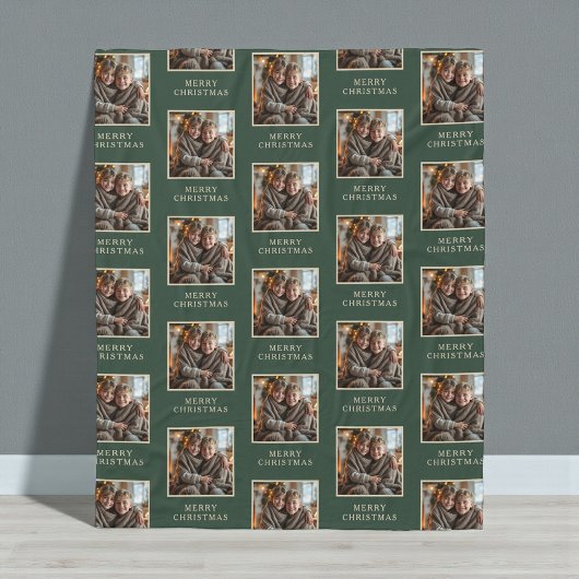 Couverture Polaire Merry Christmas Green Photo Holiday