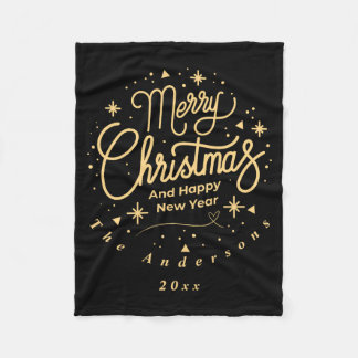 Couverture Polaire Merry Christmas Happy New Year Modern Green Gold 