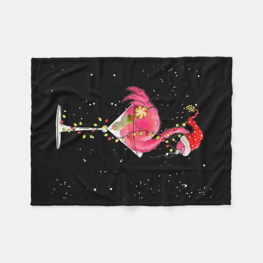 Couverture Polaire Merry Christmas Nk Flamingo Wine Drinking Lights X (Devant (Horizontal))