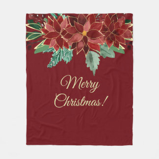 Couverture Polaire Merry Christmas Poinsettia