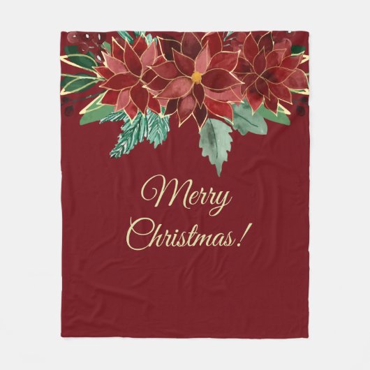 Couverture Polaire Merry Christmas Poinsettia (Devant)