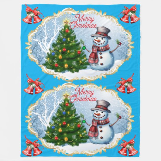 Couverture Polaire Merry Christmas Snowman Bells Cute (Devant)