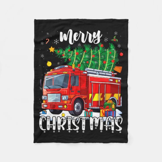 Couverture Polaire Merry Christmas Tree Firetruck Pajama Firefighter (Devant)