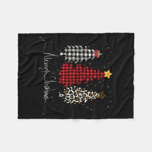 Couverture Polaire Merry Christmas Tree Leopard Plaid Printed (Devant (Horizontal))