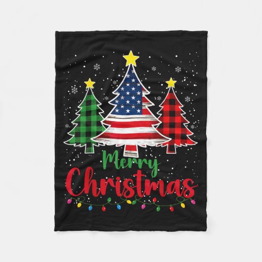 Couverture Polaire Merry Christmas Tree Plaid Us Flag Snowflake Xmas (Devant)