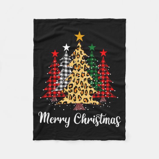 Couverture Polaire Merry Christmas Trees With Buffalo Plaid & Leo (Devant)