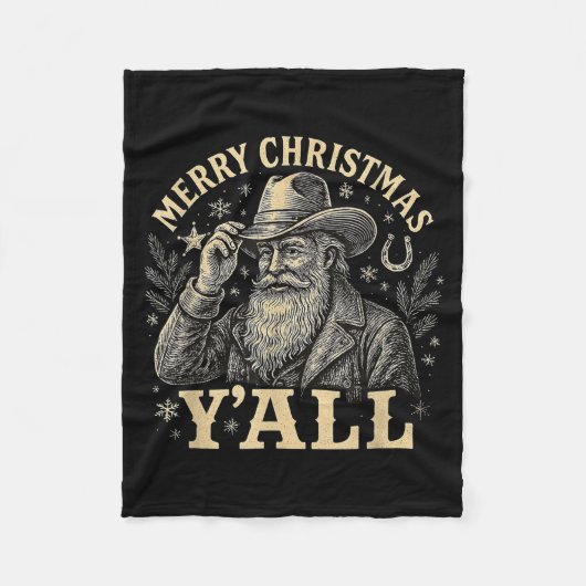 Couverture Polaire Merry Christmas Y’all Cowboy Western Santa Tee (Devant)