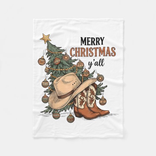 Couverture Polaire Merry Christmas Y'all Western Cowboy Boots Hat Xma (Devant)