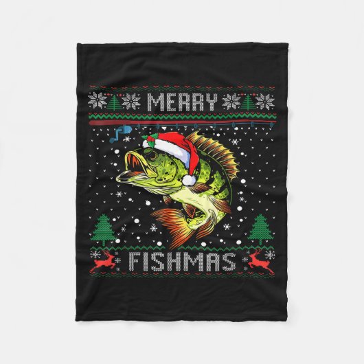 Couverture Polaire Merry Fishmas B Fish Fishing Christmas Ugly Sweate (Devant)