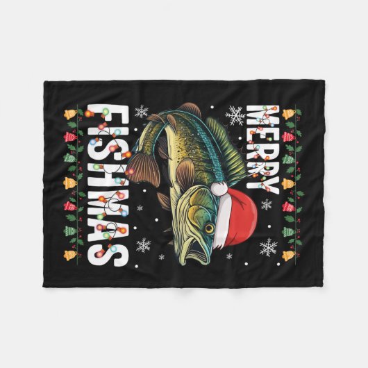 Couverture Polaire Merry Fishmas Funny Pêche de Noël Pajama Fishe (Devant (Horizontal))
