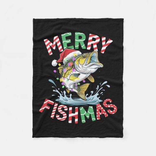 Couverture Polaire Merry Fishmas Père Noël Pêche Funny Pêcheur Christ (Devant)