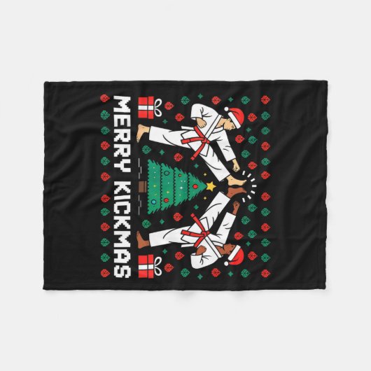 Couverture Polaire Merry Kickmas Funny Karate Jiu Jitsu Ugly Christma (Devant (Horizontal))
